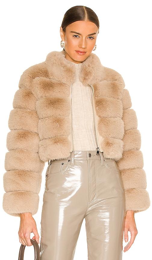 adrienne landau faux fox fur jacket in beige.