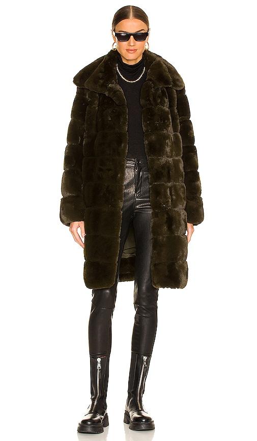 adrienne landau faux fur long coat in olive.