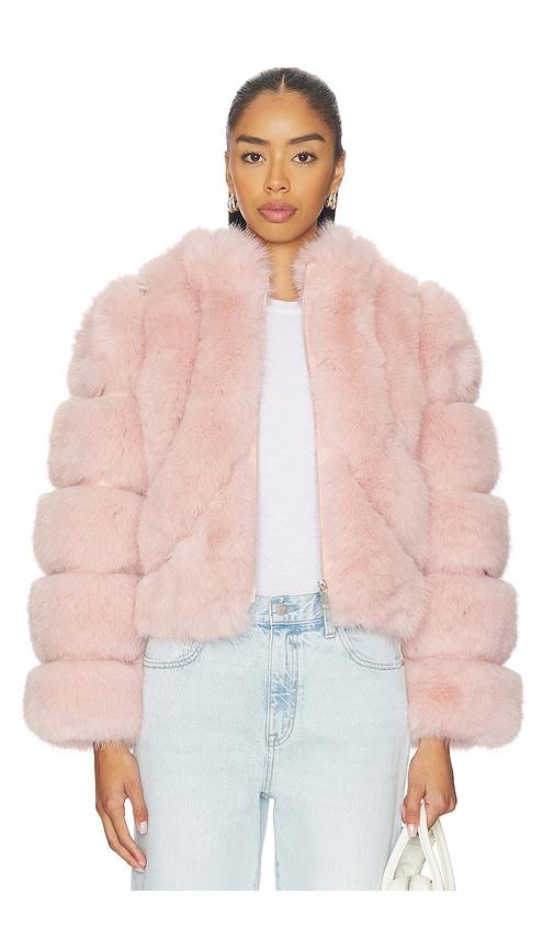 adrienne landau icon fur jacket in pink.