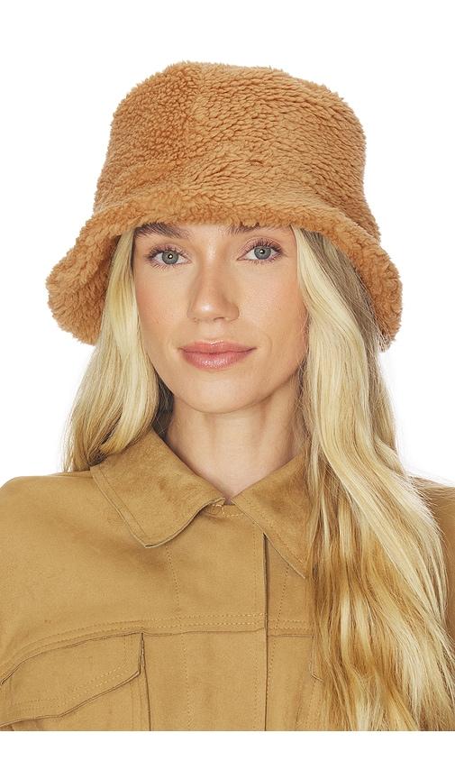 adrienne landau teddy bucket hat in beige.