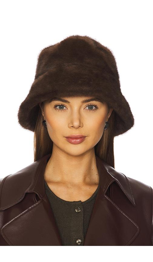 adrienne landau the uptown faux fur bucket hat in brown.