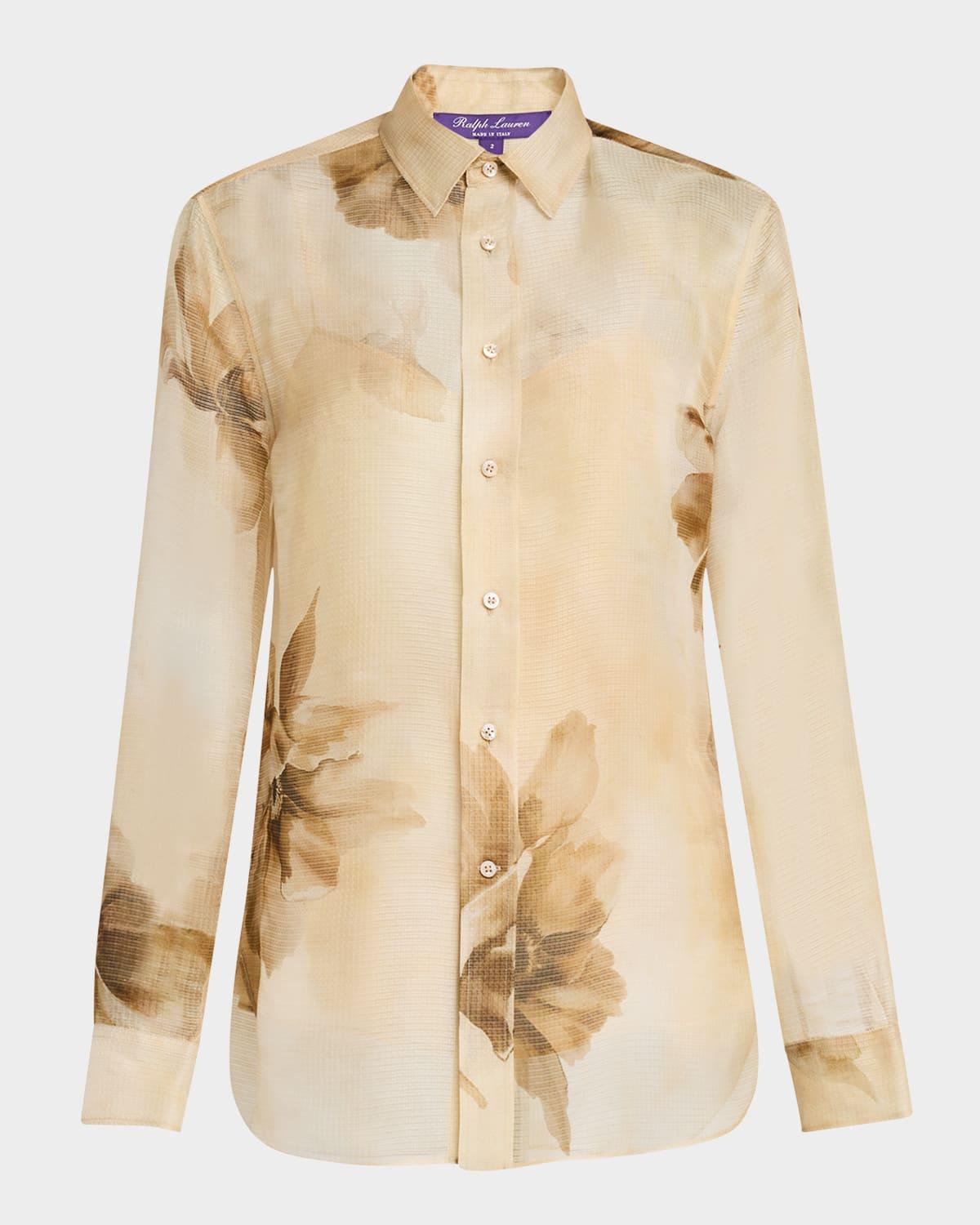 adrienne siena floral silk button-down shirt