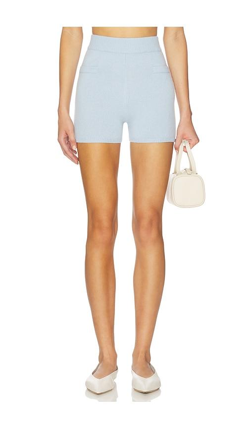 aexae cashmere pocket knit short in baby blue.