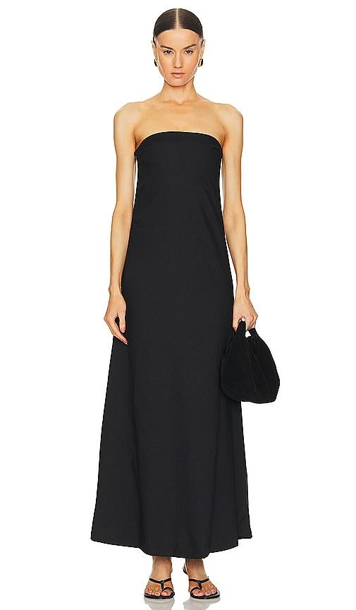 aexae column maxi dress in black.