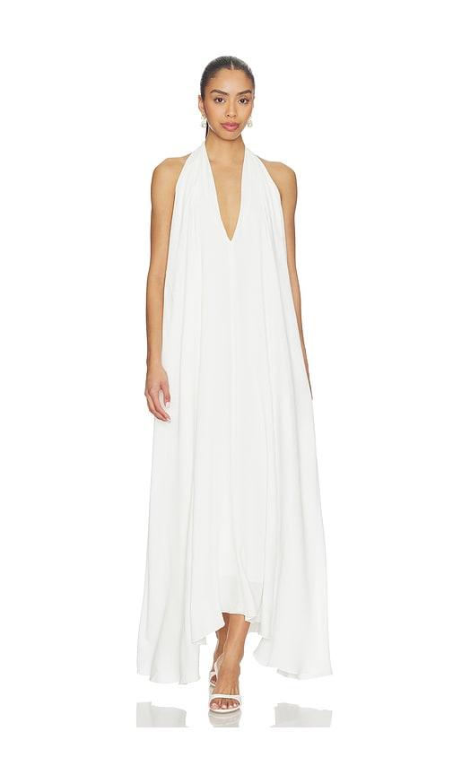 aexae drape maxi dress in white.