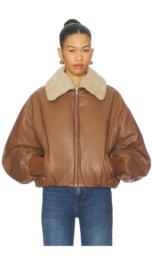 aexae leather bomber jacket in brown.