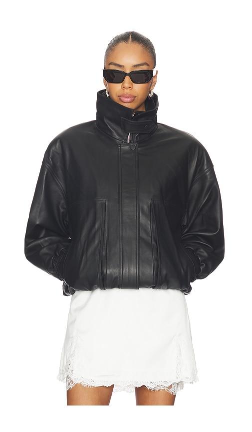 aexae leather collar jacket in black.