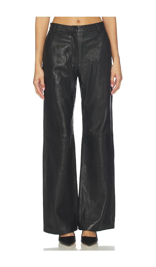 aexae leather pebble straight leg pant in black.