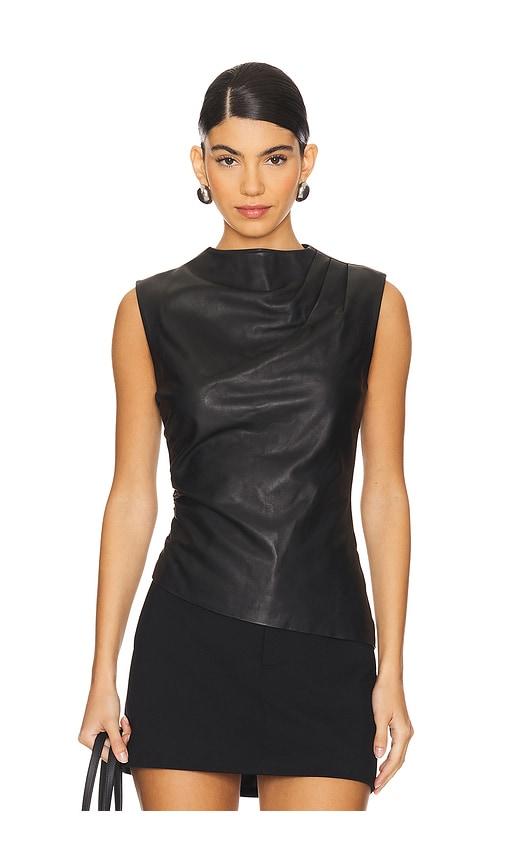 aexae leather ruched top in black.