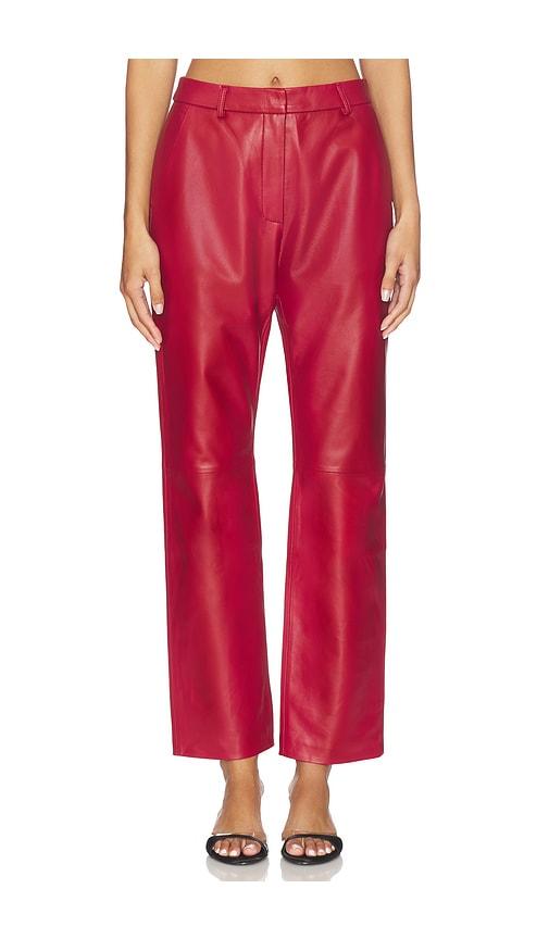 aexae leather straight leg pant in red.