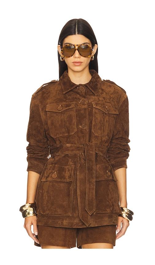 aexae leather suede mid jacket in brown.