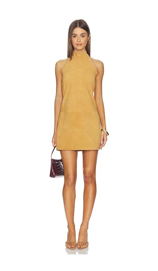aexae leather suede mini halter dress in brown.