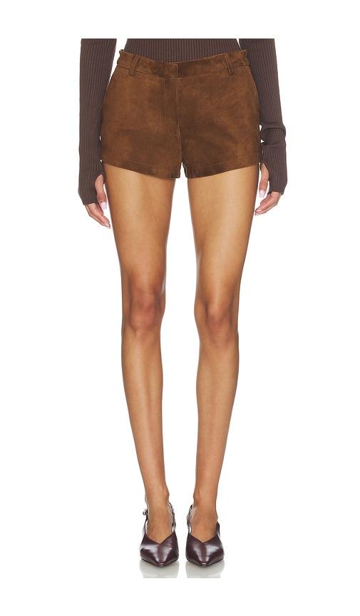 aexae leather suede mini short in brown.