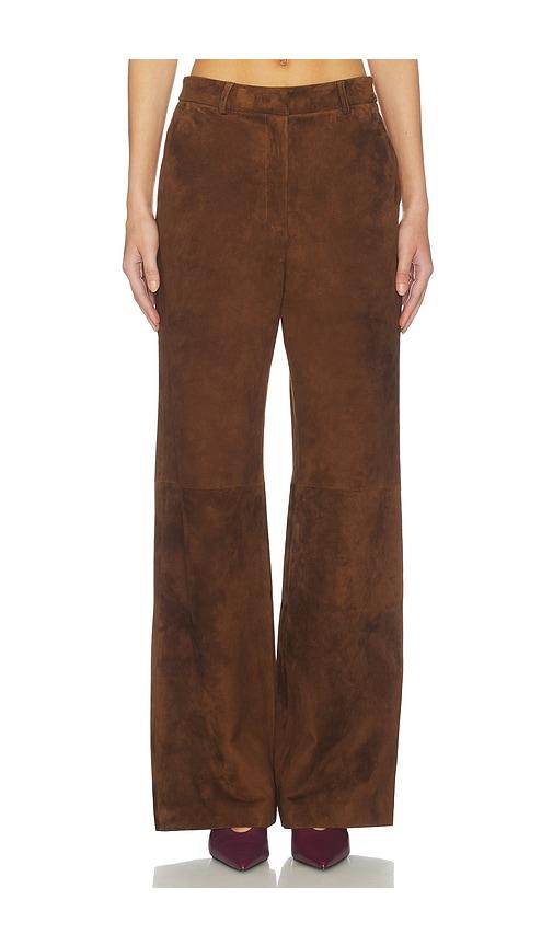 aexae leather suede straight leg pant in brown.