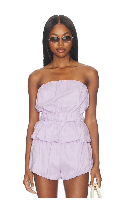 aexae linen bandeau ruched top in lavender.