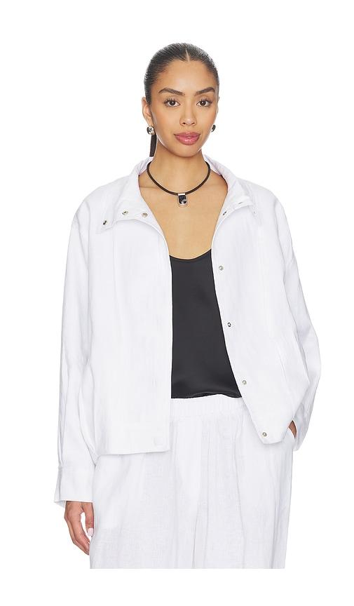 aexae linen bomber jacket in white.