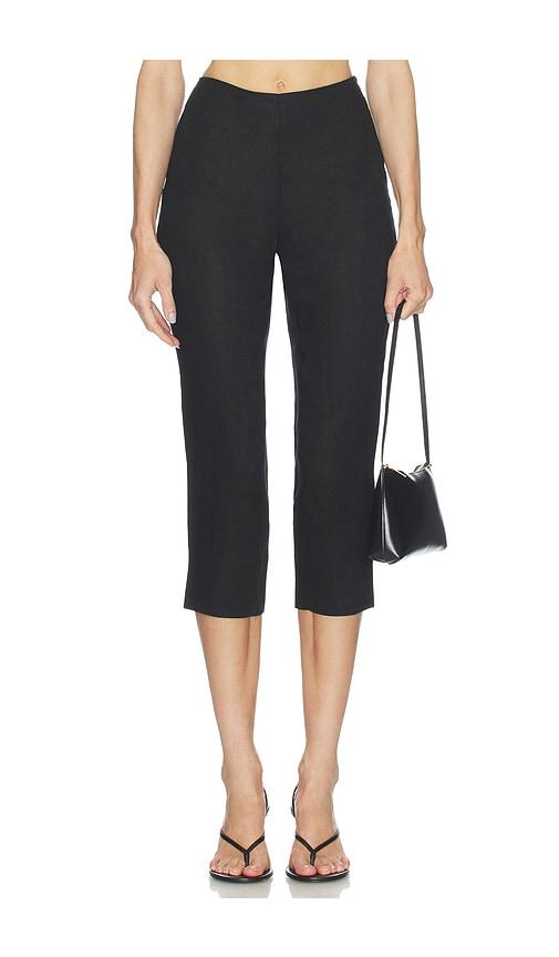 aexae linen capri pant in black.