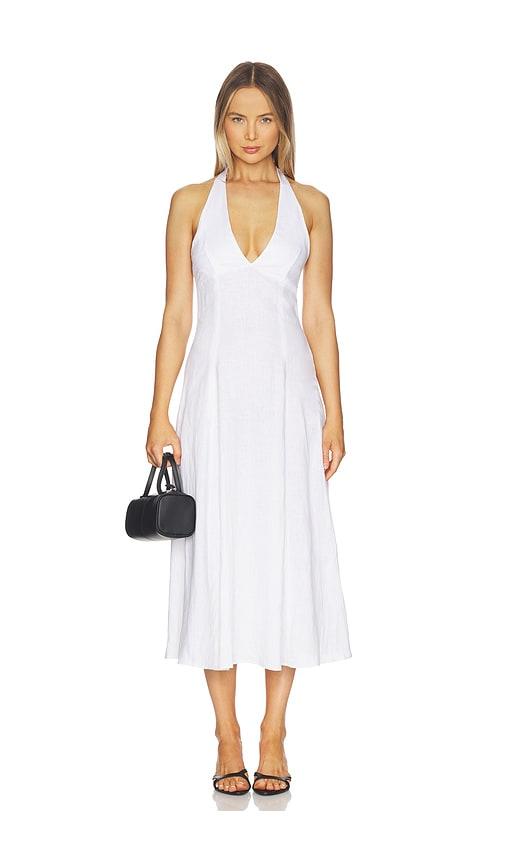 aexae linen halter neck maxi dress in white.