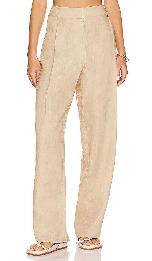 aexae linen highrise trousers in beige.