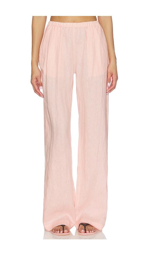 aexae linen low waist day pant in pink.