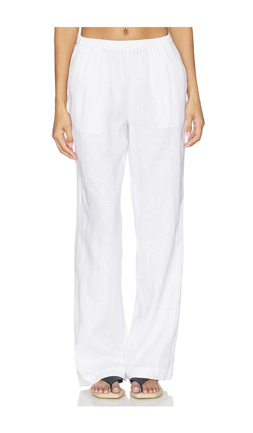 aexae linen low waist day pant in white.
