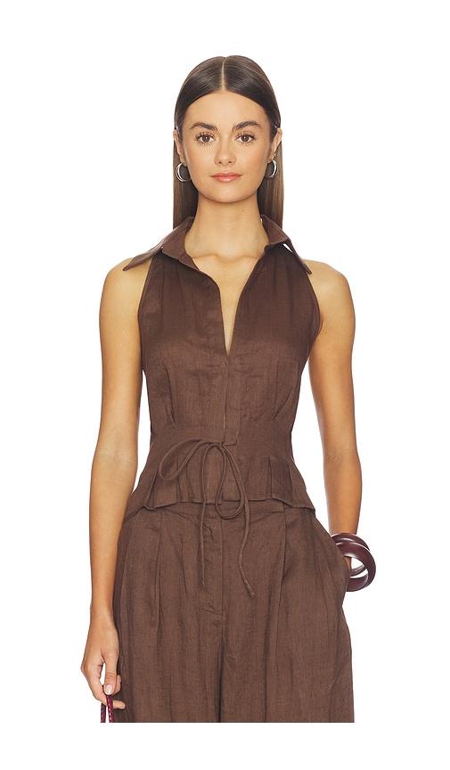 aexae linen sweetheart top in brown.