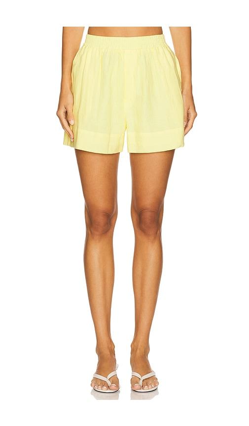 aexae linen waistband short in yellow.