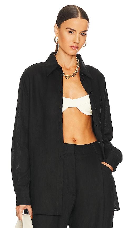 aexae linen woven shirt in black.