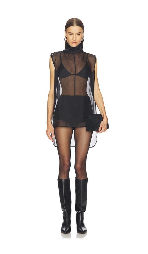 aexae silk organza roll neck top in black.