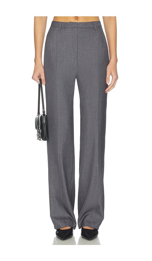 aexae twill pleated straight leg trouser in charcoal.