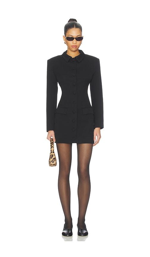 aexae wool contoured collar mini dress in black.