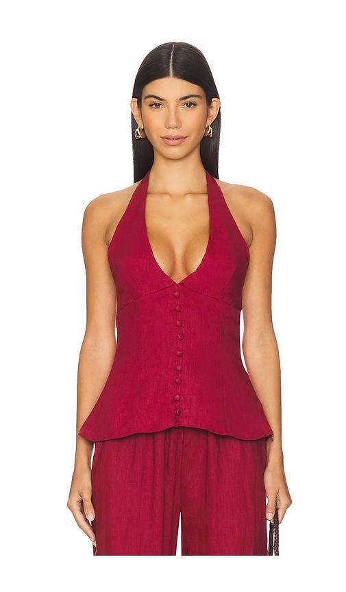 aexae x revolve halter top in burgundy.
