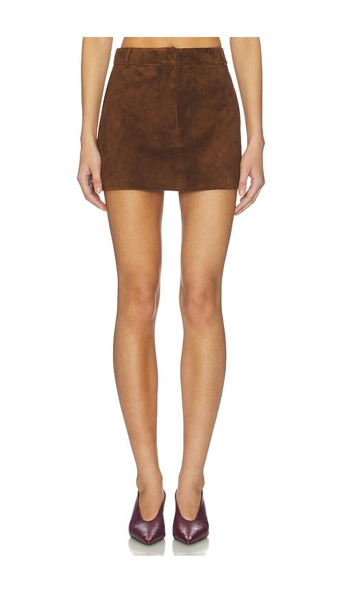 aexae x revolve leather suede mini skirt in chocolate.