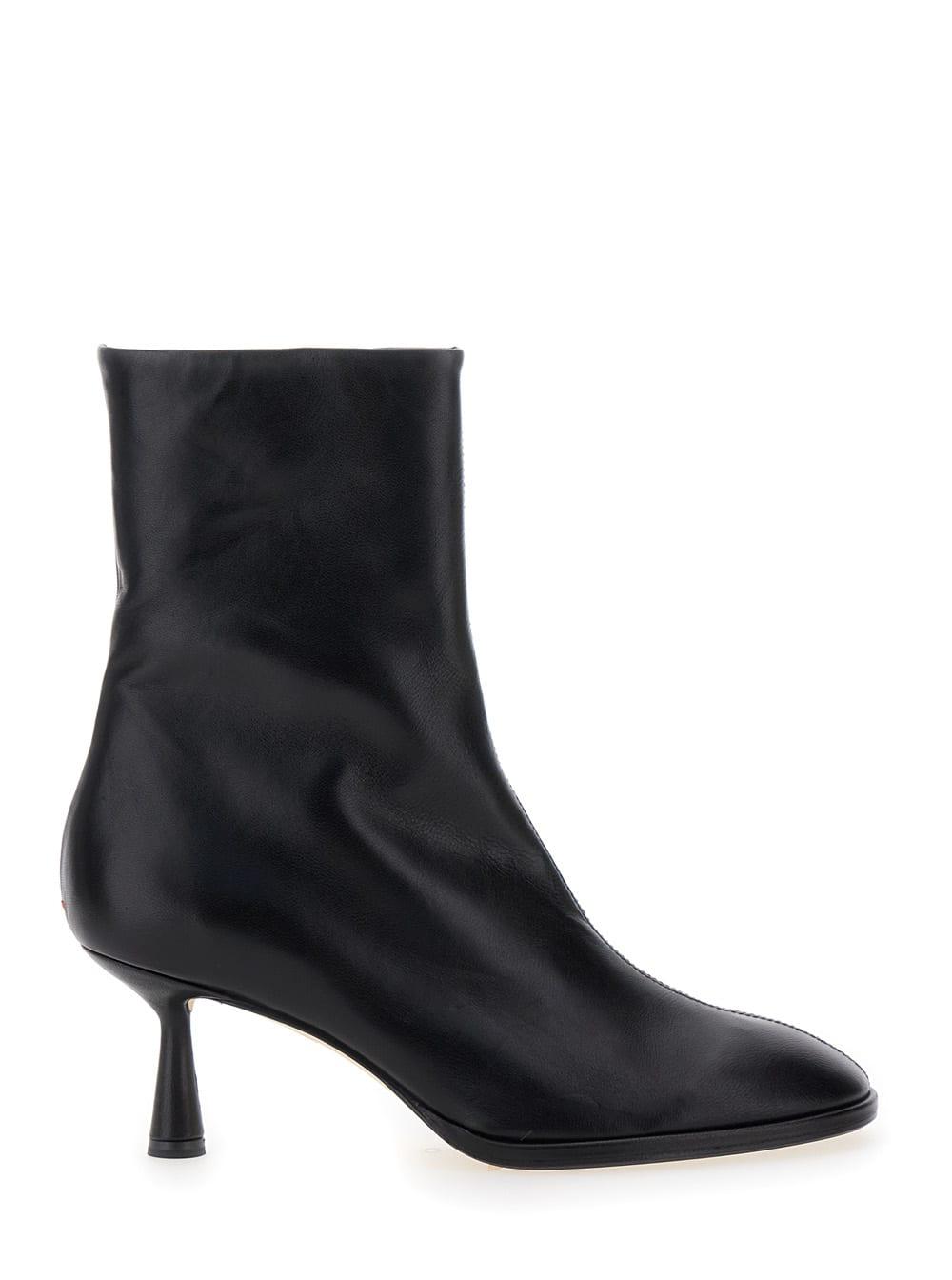 aeyde black ankle boots with rounded toe in leather woman