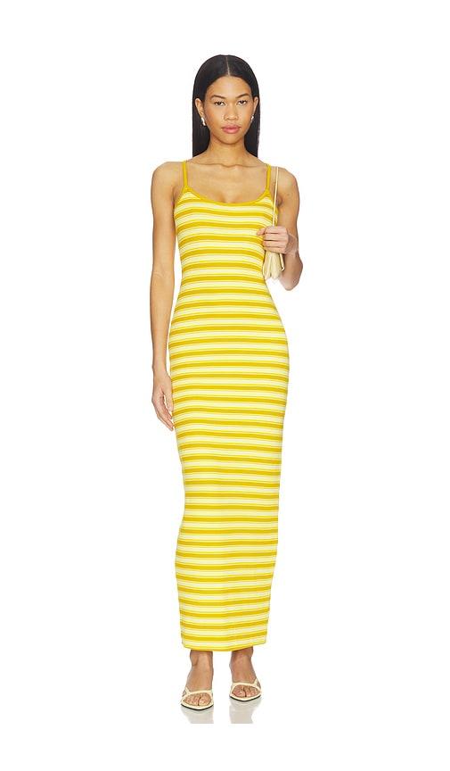 afrm ashlyn cozy rib dress in yellow,mustard.