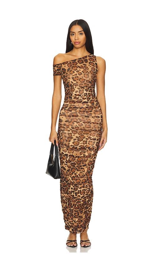 afrm biona maxi dress in brown.