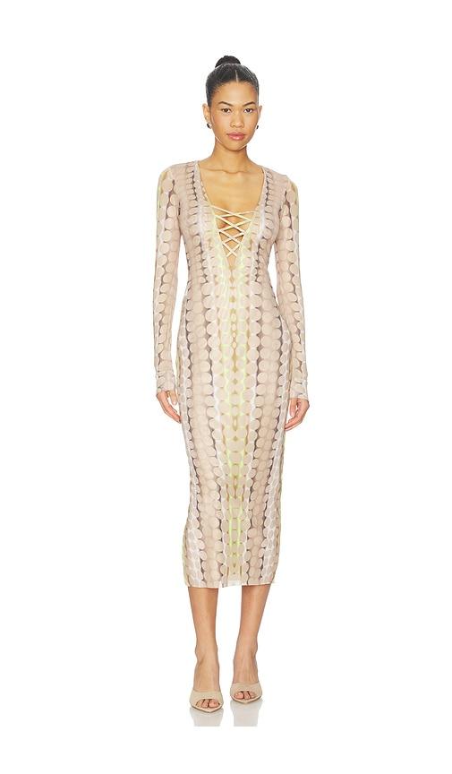 afrm cambria dress in beige,green.