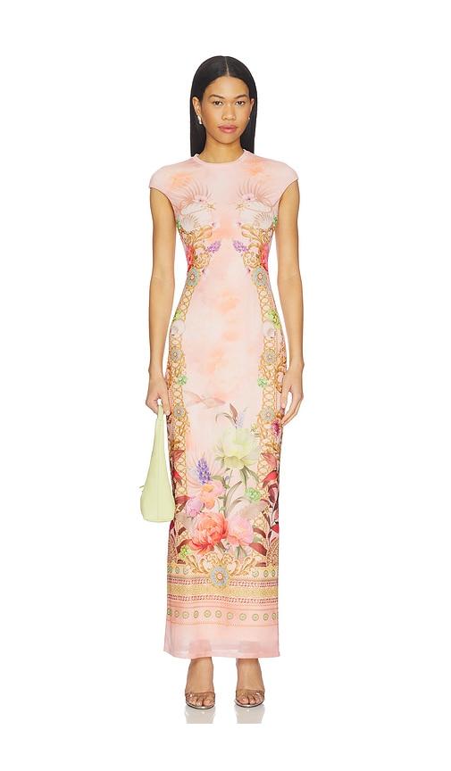 afrm cody dew drop dress in pink.