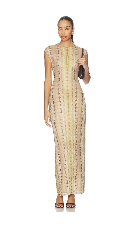 afrm cody dress in tan,green.