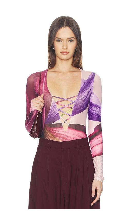 afrm eaton bodysuit in purple,fuchsia.