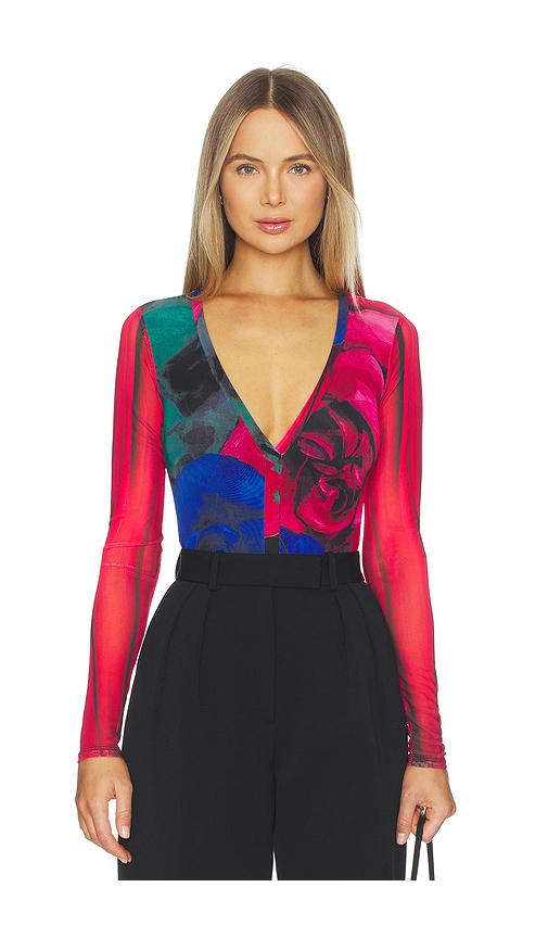 afrm harris bodysuit in fuchsia,navy.