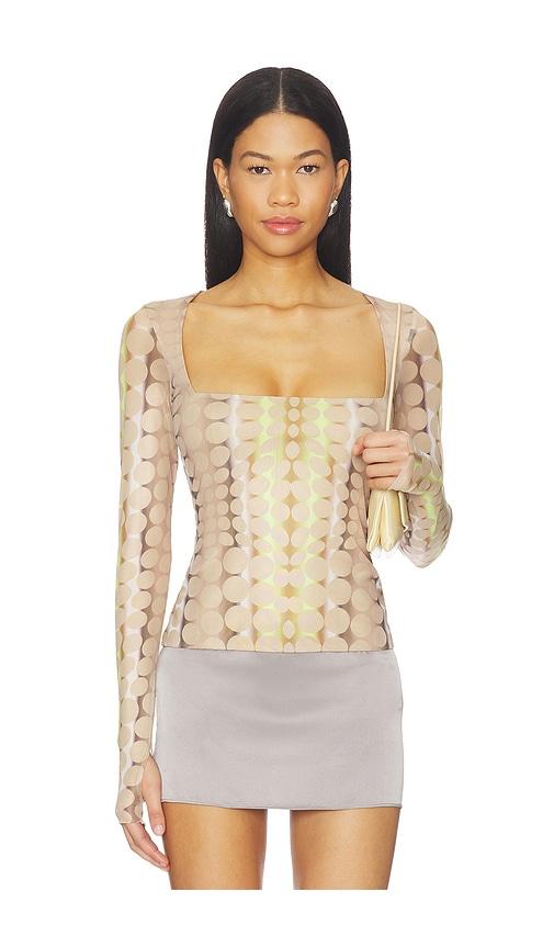 afrm ines top in tan,green.