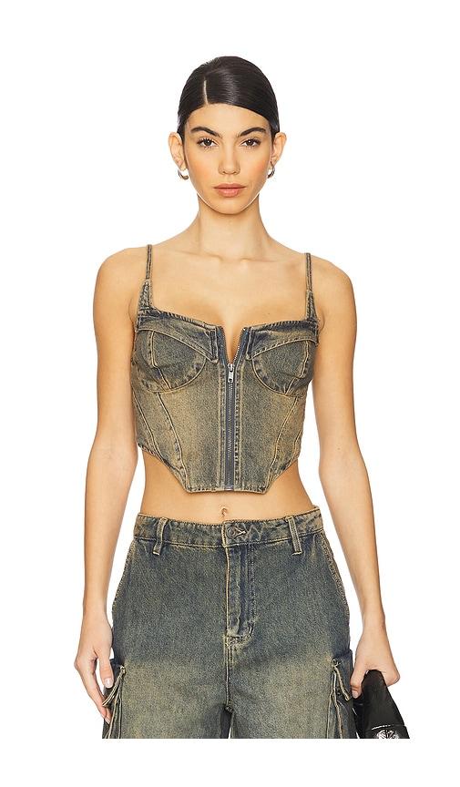 afrm iris bustier in denim-dark.