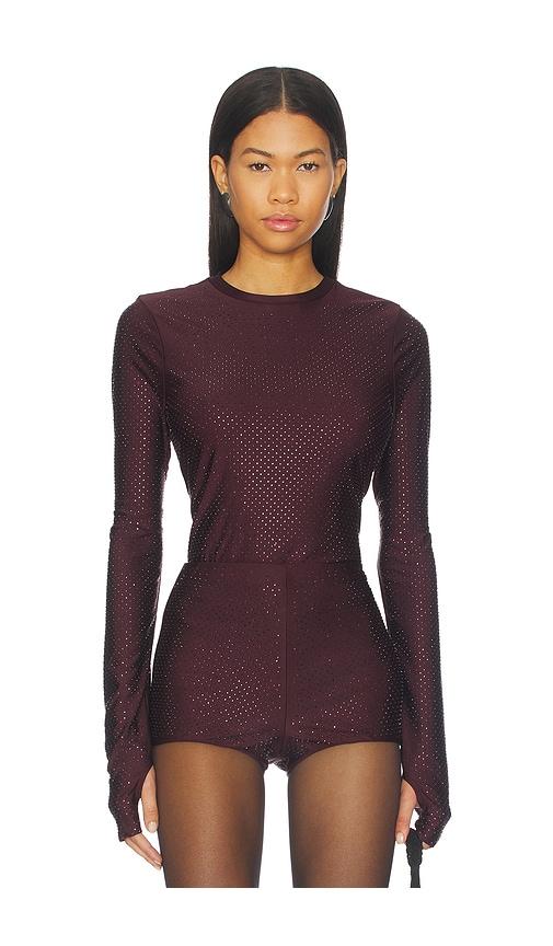 afrm kaylee stud jersey top in purple.