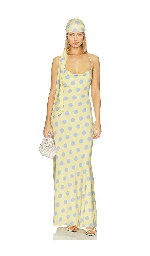 afrm kim dress & hair wrap set in yellow.