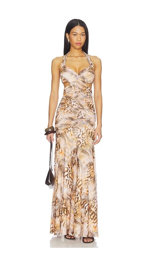 afrm lynn dress in brown,orange.