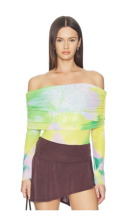 afrm maxine bodysuit in green,yellow.