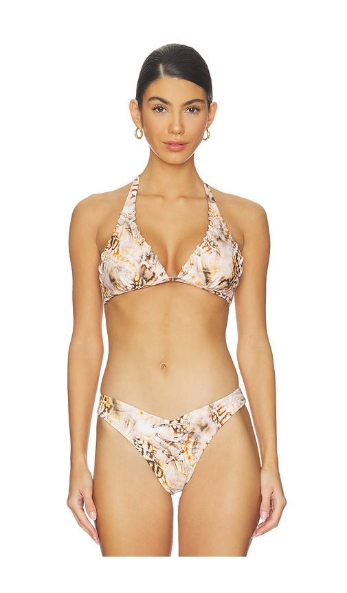 afrm mykonos grommet bikini top in multi.