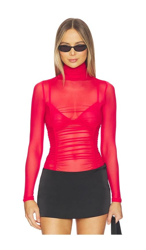 afrm nixie bodysuit in red.