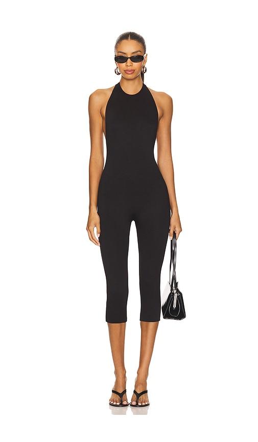 afrm patty jumpsuit in black.